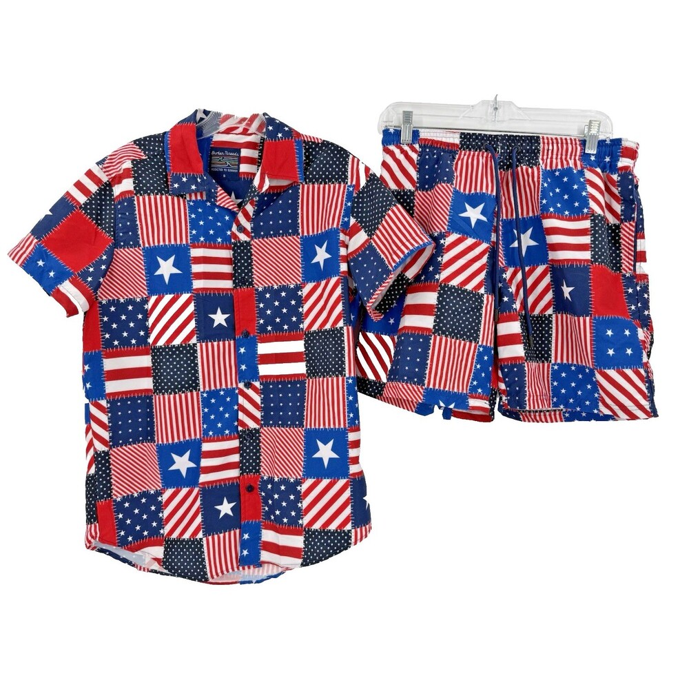 Broken Threads Addicted to Summer Men's Patriotic Shirt &Lined Swim Shorts SMALL